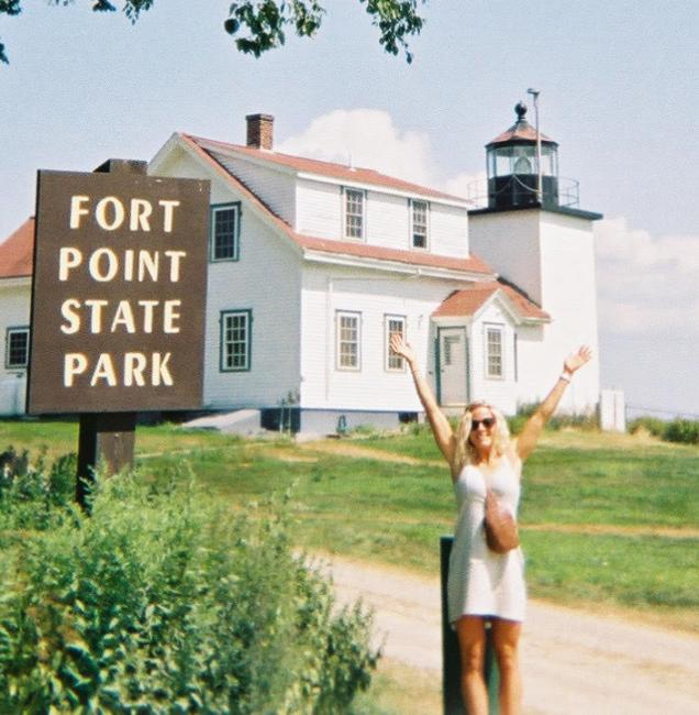 Sarah MacHugh at Fort Point Lighthouse in Maine