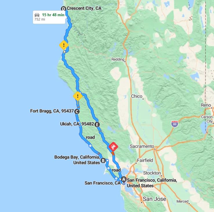 Northern California Tour Map